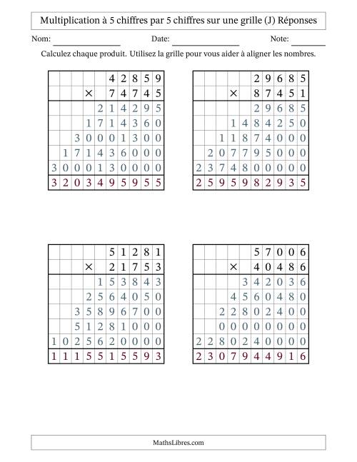 Multiplication à 5 chiffres par 5 chiffres avec le support d'une grille (J) page 2