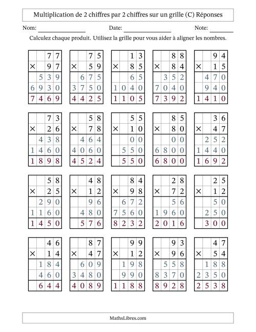 Multiplication de 2 chiffres par 2 chiffres avec l'aide d'une grille sans retenue (C) page 2