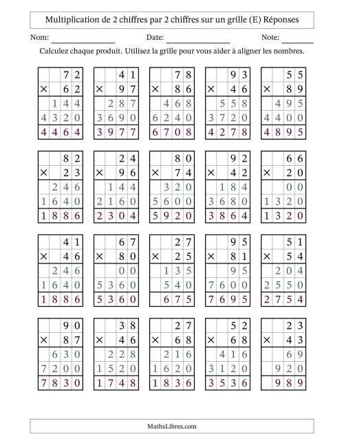 Multiplication de 2 chiffres par 2 chiffres avec l'aide d'une grille sans retenue (E) page 2