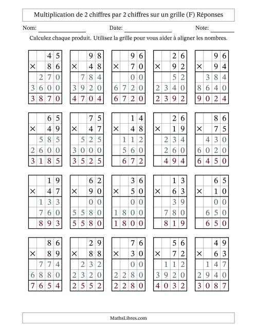 Multiplication de 2 chiffres par 2 chiffres avec l'aide d'une grille sans retenue (F) page 2