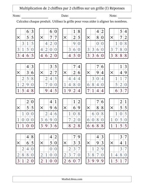 Multiplication de 2 chiffres par 2 chiffres avec l'aide d'une grille sans retenue (I) page 2