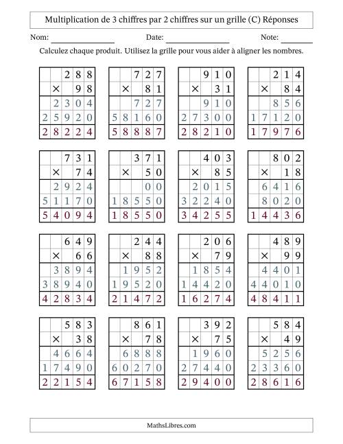 Multiplication de 3 chiffres par 2 chiffres avec l'aide d'une grille sans retenue (C) page 2