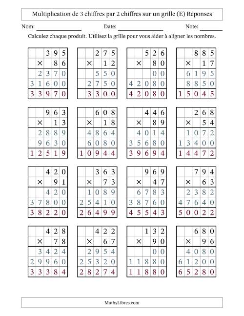 Multiplication de 3 chiffres par 2 chiffres avec l'aide d'une grille sans retenue (E) page 2