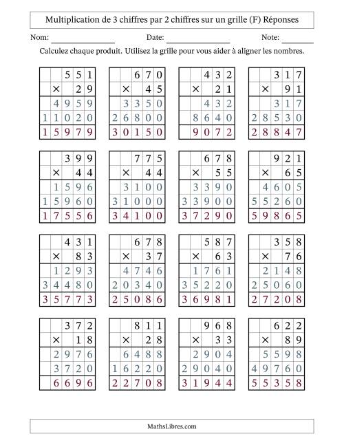 Multiplication de 3 chiffres par 2 chiffres avec l'aide d'une grille sans retenue (F) page 2