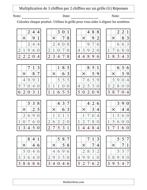 Multiplication de 3 chiffres par 2 chiffres avec l'aide d'une grille sans retenue (G) page 2