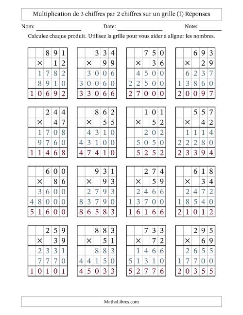 Multiplication de 3 chiffres par 2 chiffres avec l'aide d'une grille sans retenue (I) page 2