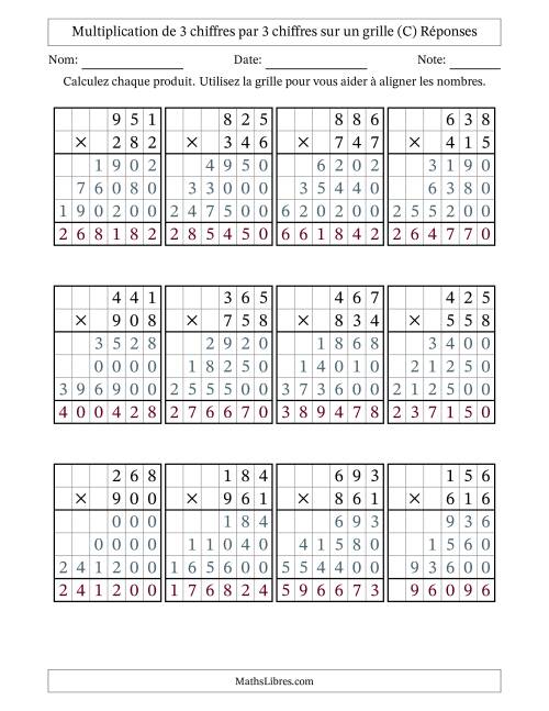 Multiplication de 3 chiffres par 3 chiffres avec l'aide d'une grille sans retenue (C) page 2