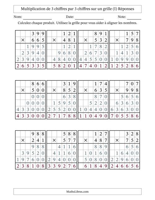 Multiplication de 3 chiffres par 3 chiffres avec l'aide d'une grille sans retenue (I) page 2