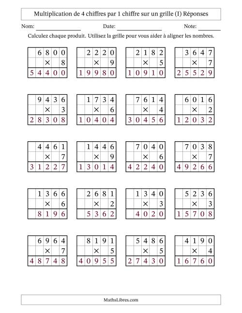 Multiplication de 4 chiffres par 1 chiffre avec l'aide d'une grille sans retenue (I) page 2