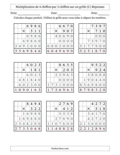 Multiplication de 4 chiffres par 3 chiffres avec l'aide d'une grille sans retenue (C) page 2