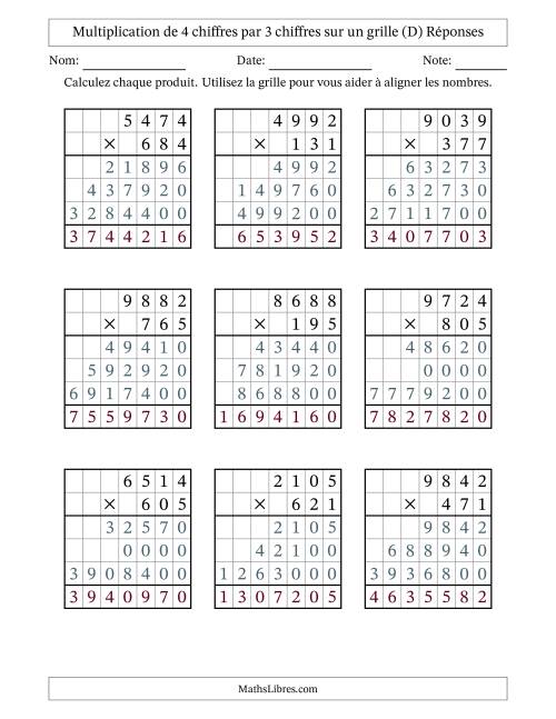 Multiplication de 4 chiffres par 3 chiffres avec l'aide d'une grille sans retenue (D) page 2