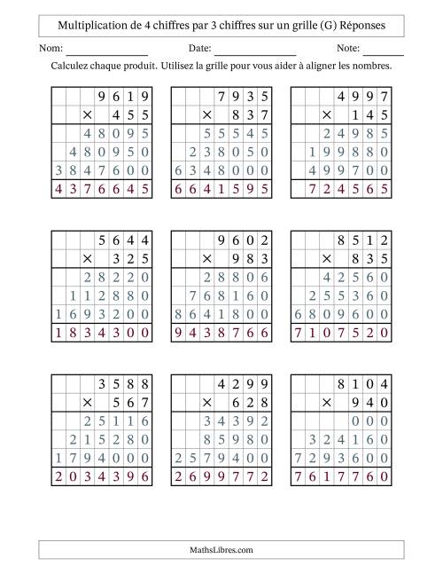 Multiplication de 4 chiffres par 3 chiffres avec l'aide d'une grille sans retenue (G) page 2