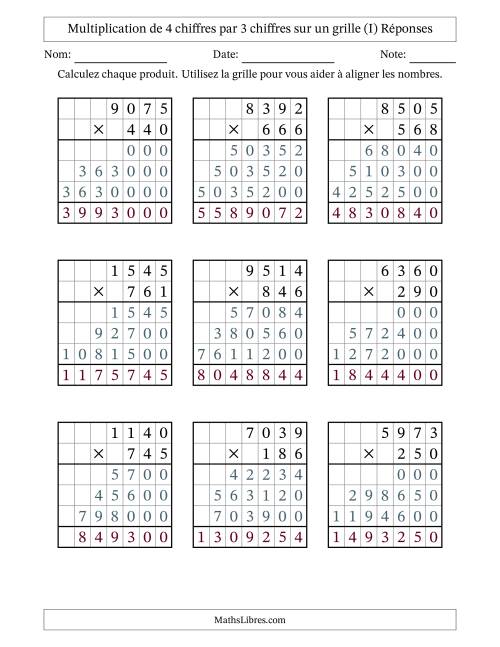 Multiplication de 4 chiffres par 3 chiffres avec l'aide d'une grille sans retenue (I) page 2