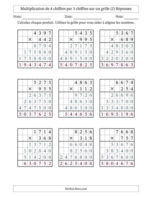 Multiplication de 4 chiffres par 3 chiffres avec l'aide d'une grille sans retenue (J) page 2