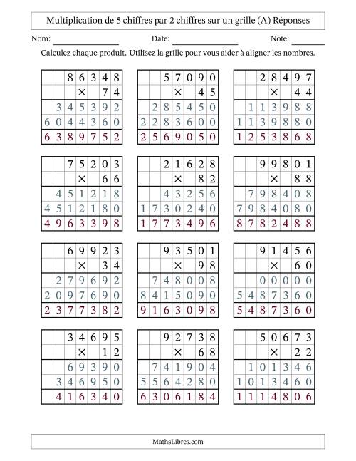 Multiplication de 5 chiffres par 2 chiffres avec l'aide d'une grille sans retenue (A) page 2