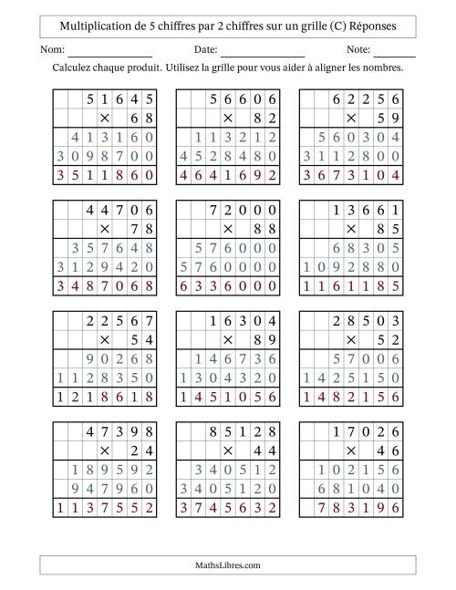 Multiplication de 5 chiffres par 2 chiffres avec l'aide d'une grille sans retenue (C) page 2