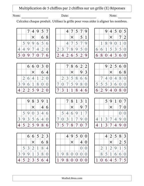 Multiplication de 5 chiffres par 2 chiffres avec l'aide d'une grille sans retenue (E) page 2