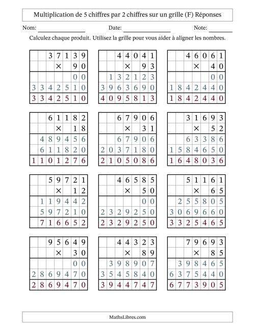 Multiplication de 5 chiffres par 2 chiffres avec l'aide d'une grille sans retenue (F) page 2