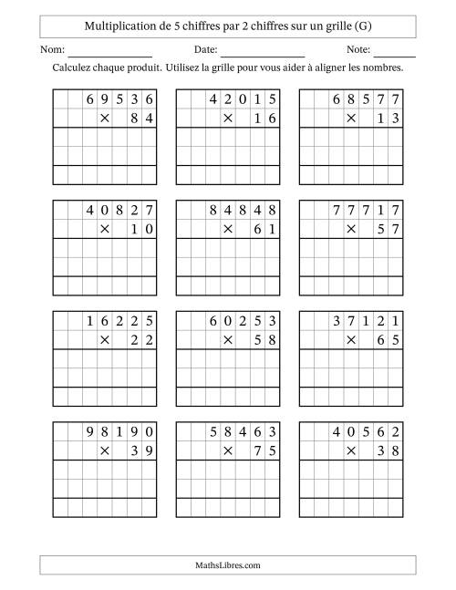 Multiplication de 5 chiffres par 2 chiffres avec l'aide d'une grille sans retenue (G)