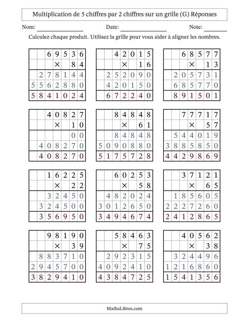 Multiplication de 5 chiffres par 2 chiffres avec l'aide d'une grille sans retenue (G) page 2