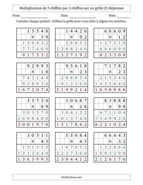 Multiplication de 5 chiffres par 2 chiffres avec l'aide d'une grille sans retenue (I) page 2