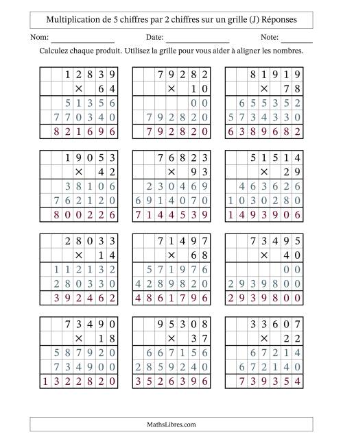 Multiplication de 5 chiffres par 2 chiffres avec l'aide d'une grille sans retenue (J) page 2