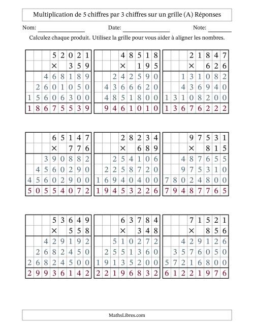 Multiplication de 5 chiffres par 3 chiffres avec l'aide d'une grille sans retenue (A) page 2