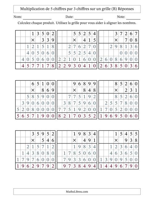 Multiplication de 5 chiffres par 3 chiffres avec l'aide d'une grille sans retenue (B) page 2