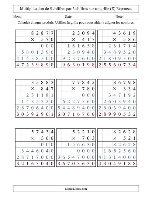 Multiplication de 5 chiffres par 3 chiffres avec l'aide d'une grille sans retenue (E) page 2