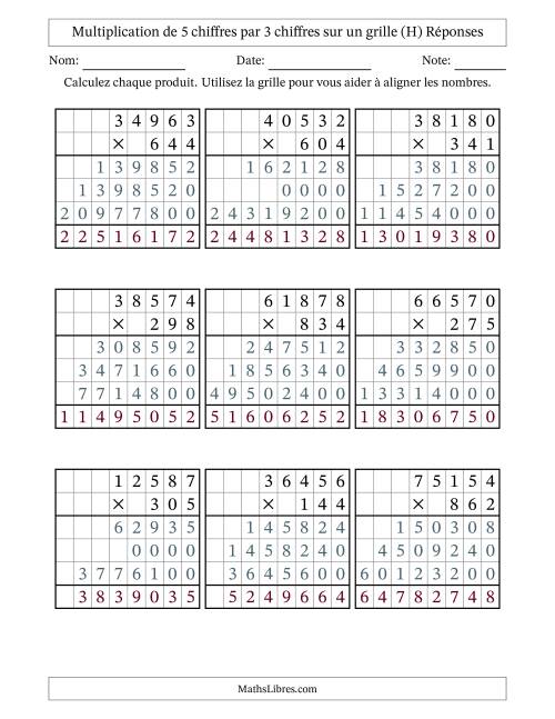 Multiplication de 5 chiffres par 3 chiffres avec l'aide d'une grille sans retenue (H) page 2