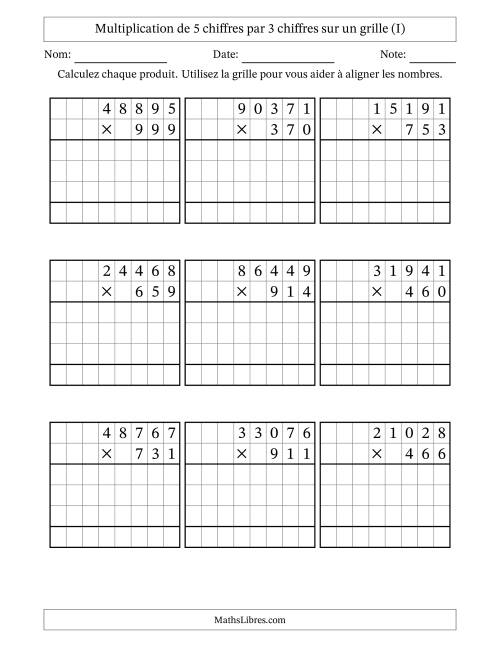 Multiplication de 5 chiffres par 3 chiffres avec l'aide d'une grille sans retenue (I)