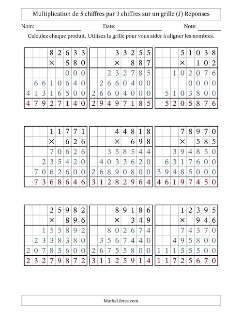 Multiplication de 5 chiffres par 3 chiffres avec l'aide d'une grille sans retenue (J) page 2