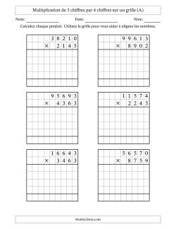 Multiplication de 5 chiffres par 4 chiffres avec l'aide d'une grille sans retenue