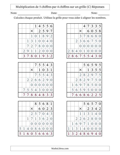 Multiplication de 5 chiffres par 4 chiffres avec l'aide d'une grille sans retenue (C) page 2