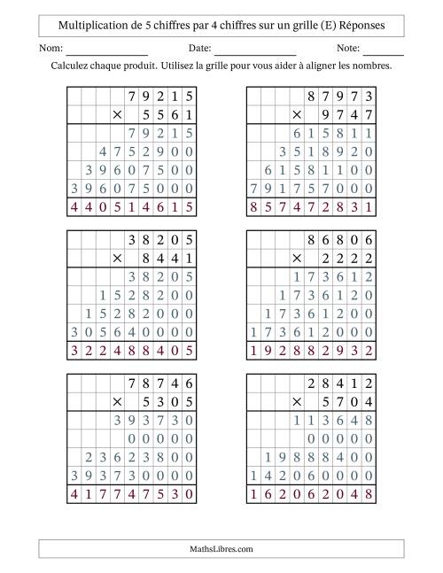 Multiplication de 5 chiffres par 4 chiffres avec l'aide d'une grille sans retenue (E) page 2