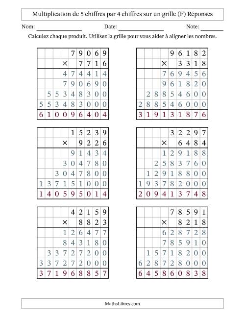 Multiplication de 5 chiffres par 4 chiffres avec l'aide d'une grille sans retenue (F) page 2