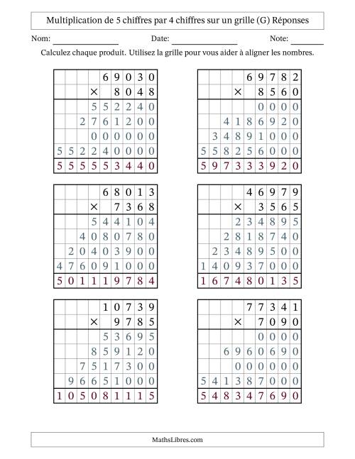 Multiplication de 5 chiffres par 4 chiffres avec l'aide d'une grille sans retenue (G) page 2