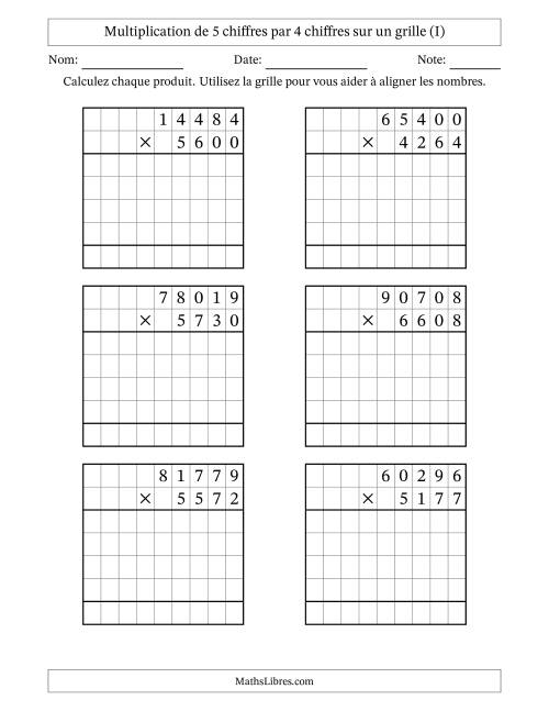 Multiplication de 5 chiffres par 4 chiffres avec l'aide d'une grille sans retenue (I)