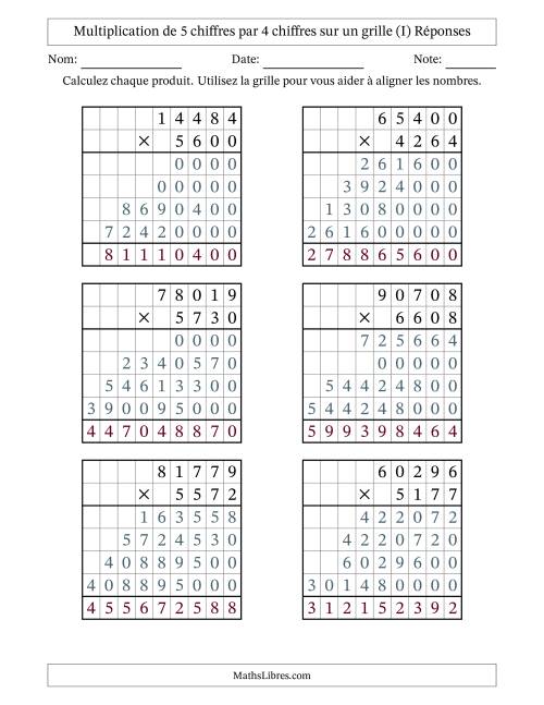 Multiplication de 5 chiffres par 4 chiffres avec l'aide d'une grille sans retenue (I) page 2