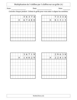 Multiplication de 5 chiffres par 5 chiffres avec l'aide d'une grille sans retenue