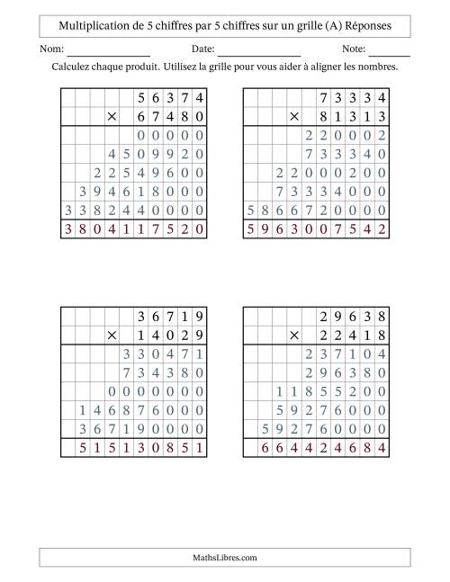 Multiplication de 5 chiffres par 5 chiffres avec l'aide d'une grille sans retenue (A) page 2