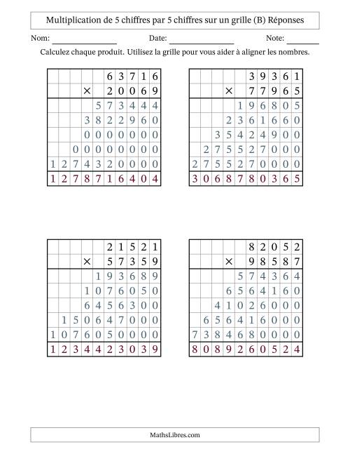 Multiplication de 5 chiffres par 5 chiffres avec l'aide d'une grille sans retenue (B) page 2