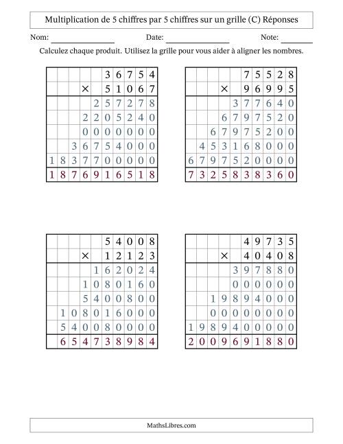 Multiplication de 5 chiffres par 5 chiffres avec l'aide d'une grille sans retenue (C) page 2