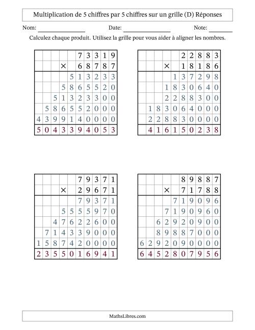 Multiplication de 5 chiffres par 5 chiffres avec l'aide d'une grille sans retenue (D) page 2