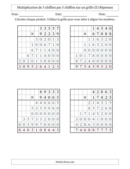 Multiplication de 5 chiffres par 5 chiffres avec l'aide d'une grille sans retenue (E) page 2