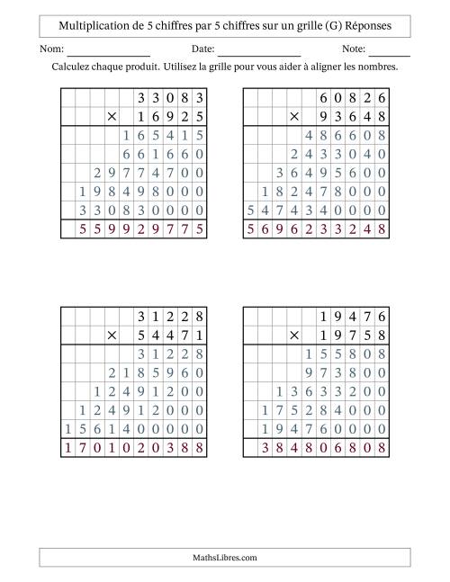 Multiplication de 5 chiffres par 5 chiffres avec l'aide d'une grille sans retenue (G) page 2