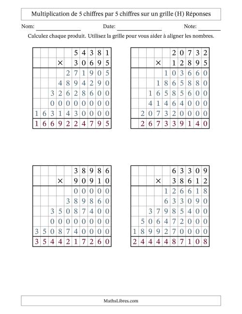 Multiplication de 5 chiffres par 5 chiffres avec l'aide d'une grille sans retenue (H) page 2