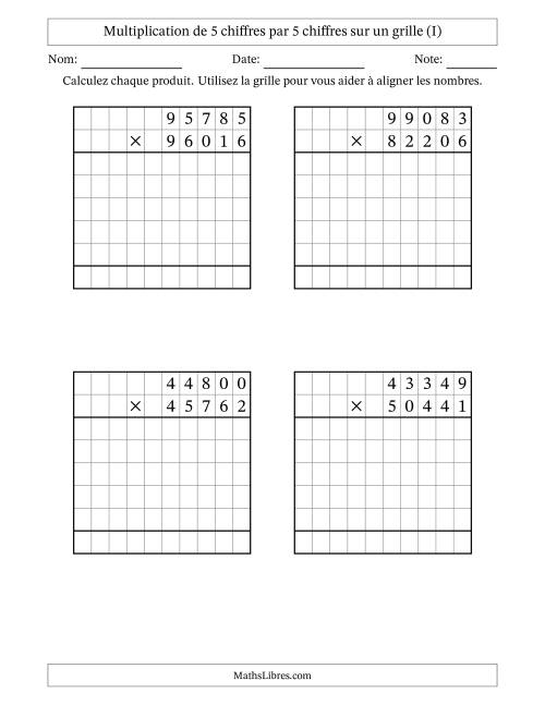 Multiplication de 5 chiffres par 5 chiffres avec l'aide d'une grille sans retenue (I)