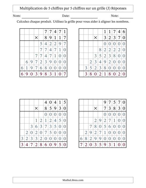 Multiplication de 5 chiffres par 5 chiffres avec l'aide d'une grille sans retenue (J) page 2