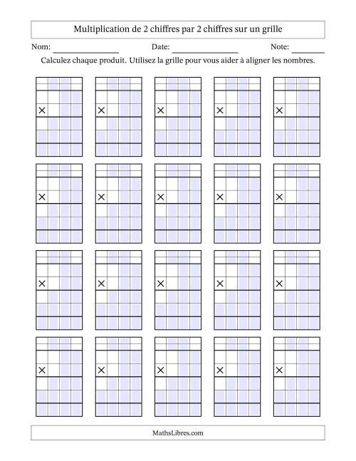 Multiplication de 2 chiffres par 2 chiffres avec l'aide d'une grille avec retenue (Vierges) (A)